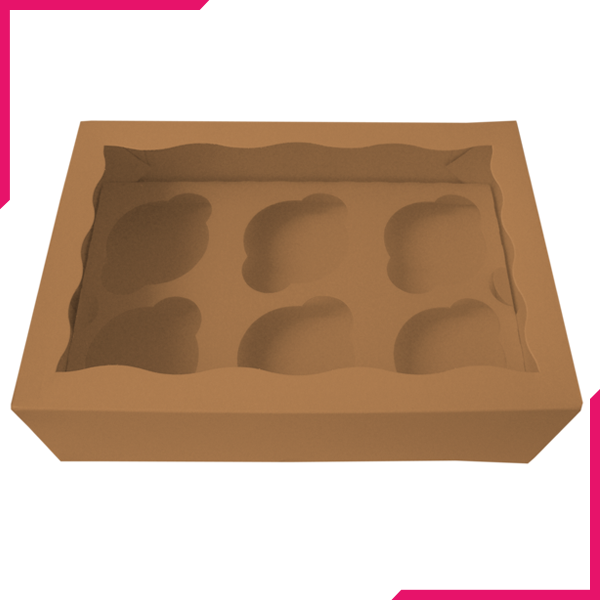 Brown Cupcake Box - 6 Cavity