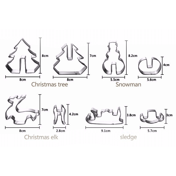 3D Christmas Stainless Steel Cookie Cutter 8 Pcs