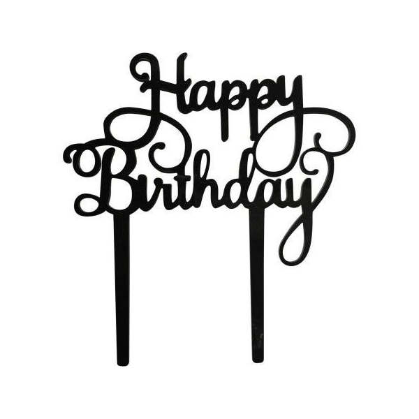 Black Happy Birthday Cake Toppers