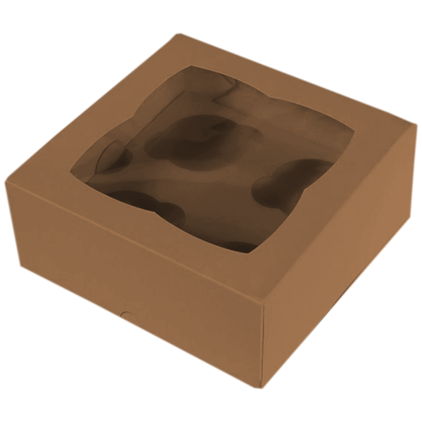 Brown Cupcake Box - 4 Cavity