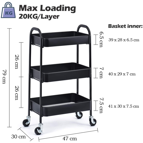 3 Compartment Kitchen Trolley