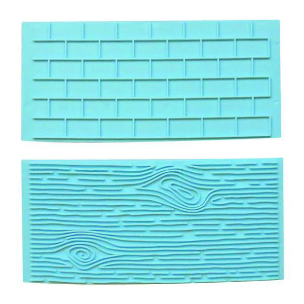 2Pc Set Brick Wall & Wood Grain Press Plate Baking Decor Design Tool