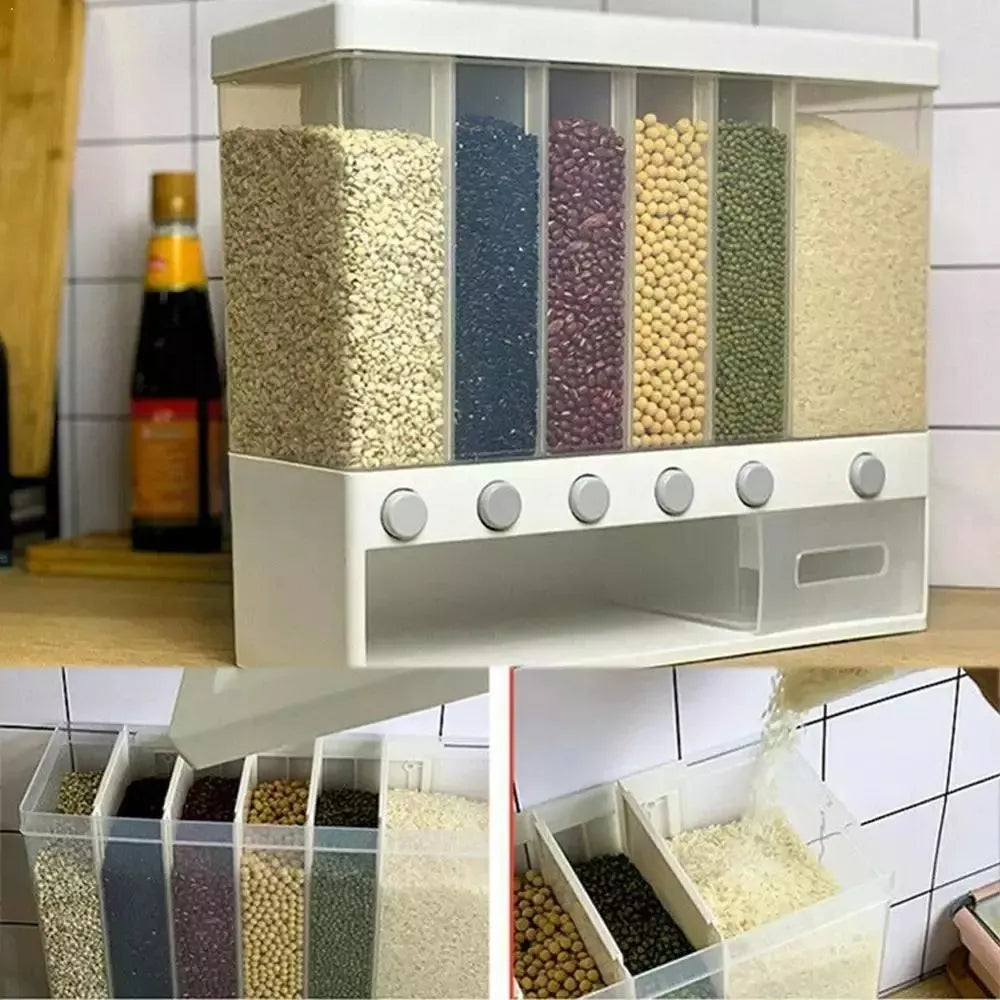 6-Grid Multifunctional Rice Bucket Container